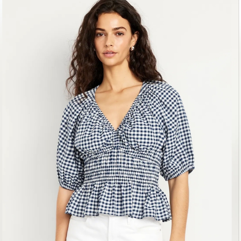 Gingham Puff Sleeve Top
